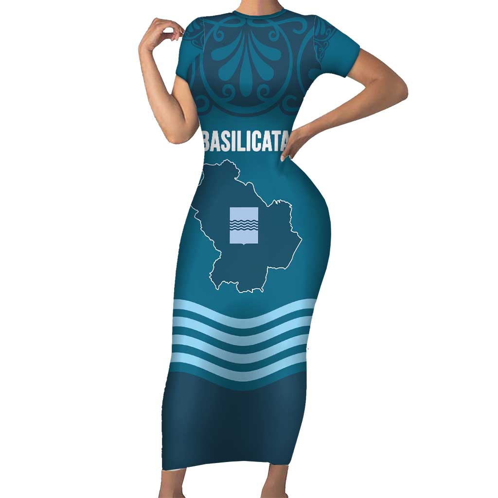 Italy Basilicata Short Sleeve Bodycon Dress Map With Flag Style - Wonder Print Shop