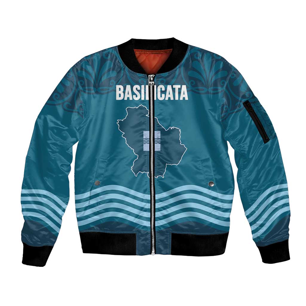 Italy Basilicata Sleeve Zip Bomber Jacket Map With Flag Style - Wonder Print Shop