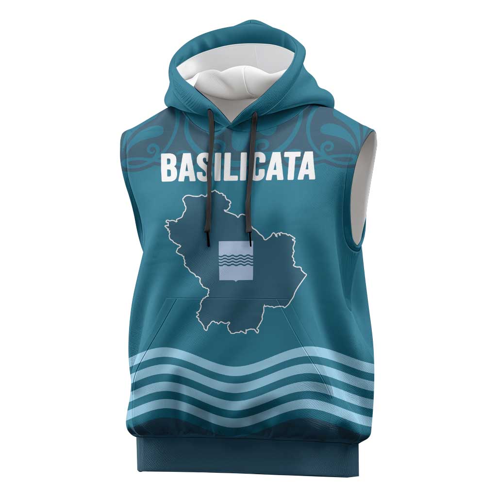 Italy Basilicata Sleeveless Hoodie Map With Flag Style - Wonder Print Shop