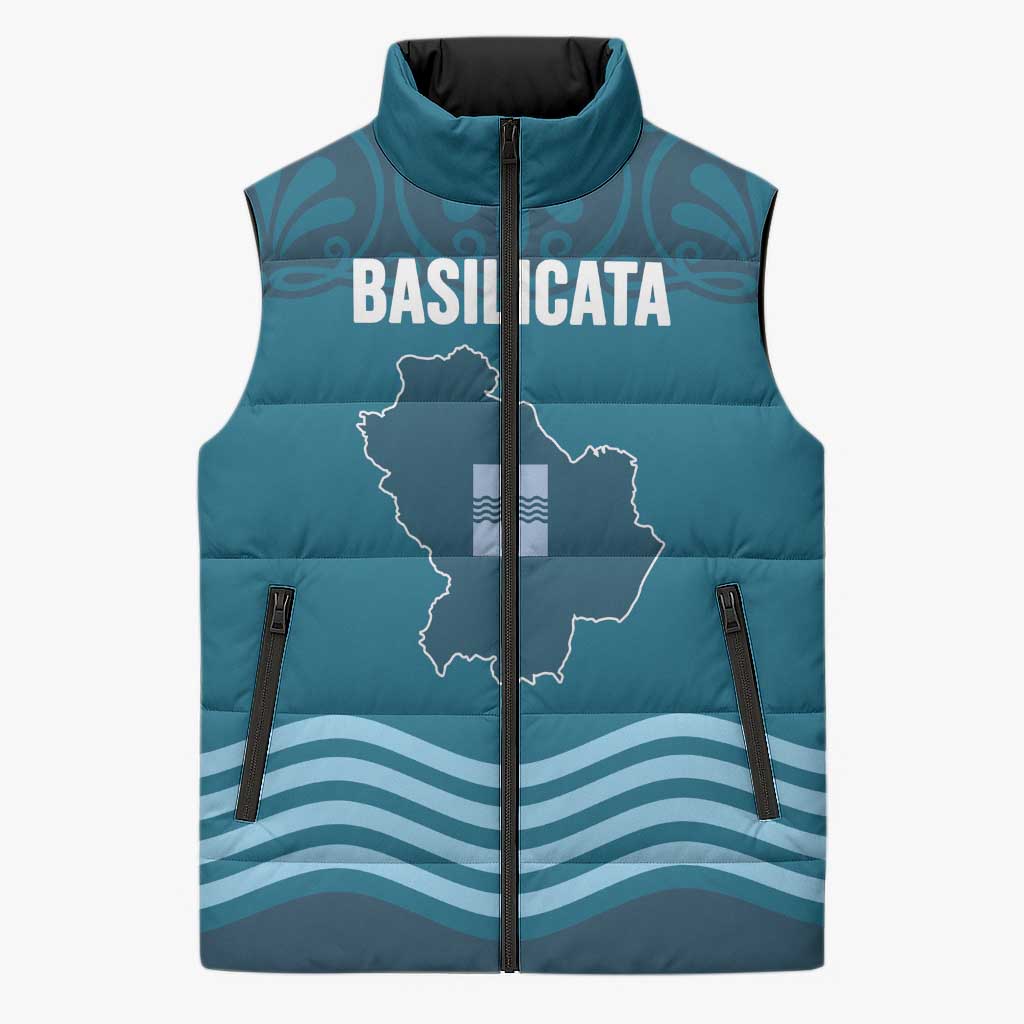 Italy Basilicata Sleeveless Puffer Jacket Map With Flag Style - Wonder Print Shop