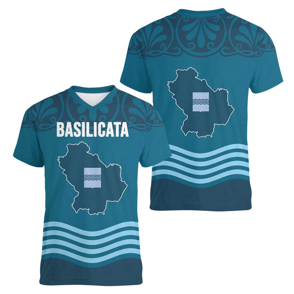 Italy Basilicata Women V-Neck T-Shirt Map With Flag Style - Wonder Print Shop