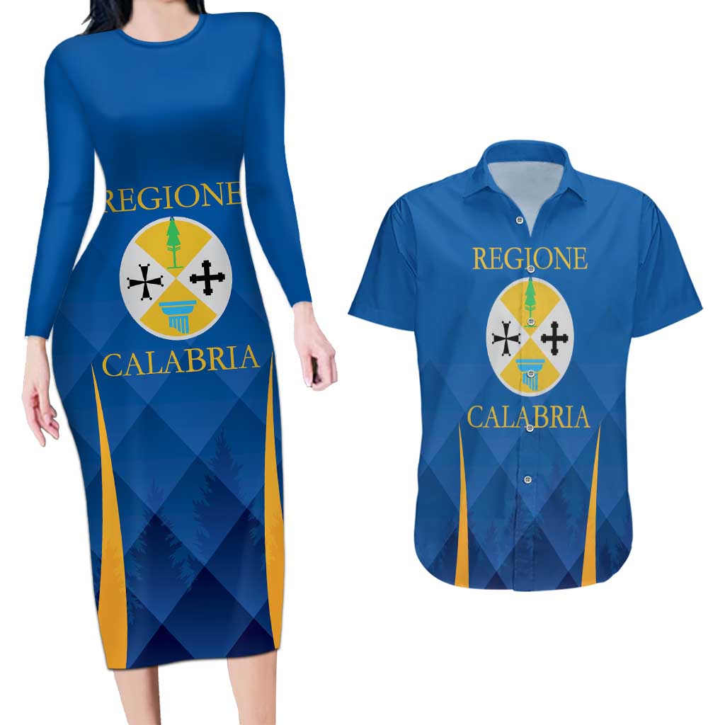 Italy Calabria Couples Matching Long Sleeve Bodycon Dress and Hawaiian Shirt Flag Style - Wonder Print Shop