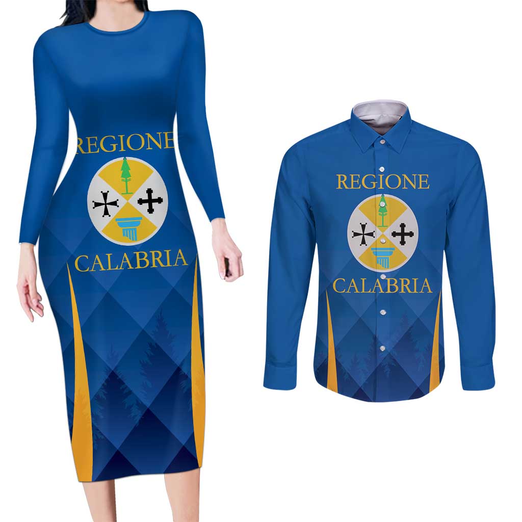 Italy Calabria Couples Matching Long Sleeve Bodycon Dress and Long Sleeve Button Shirt Flag Style - Wonder Print Shop