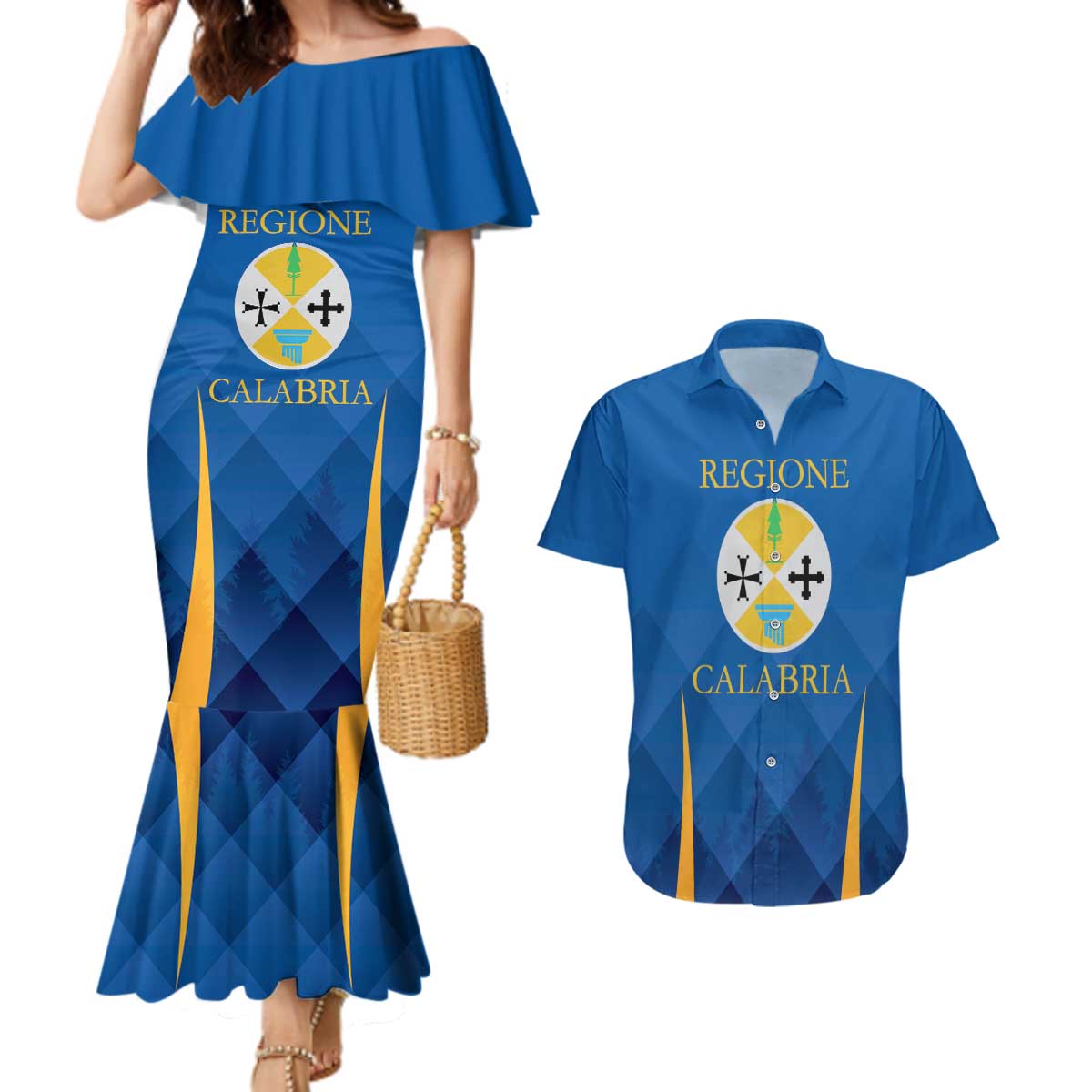 Italy Calabria Couples Matching Mermaid Dress and Hawaiian Shirt Flag Style - Wonder Print Shop