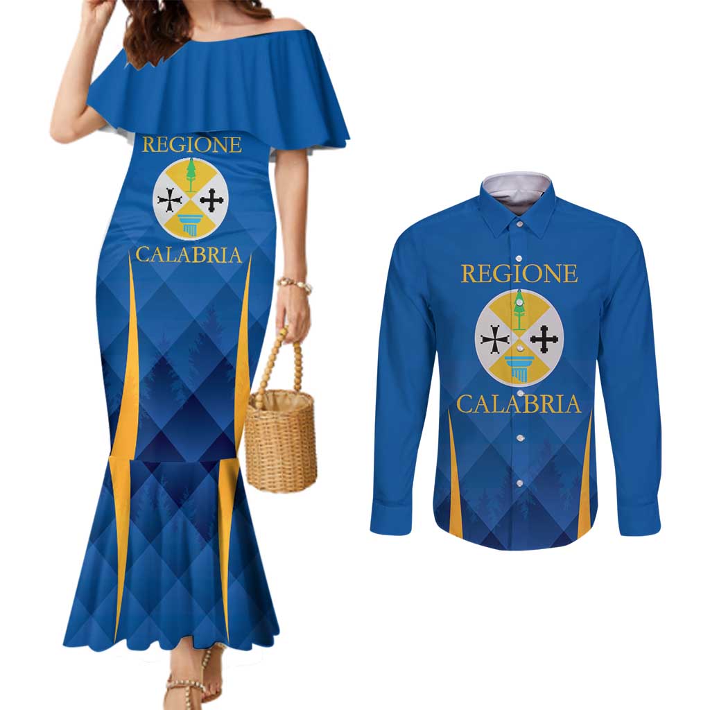 Italy Calabria Couples Matching Mermaid Dress and Long Sleeve Button Shirt Flag Style - Wonder Print Shop