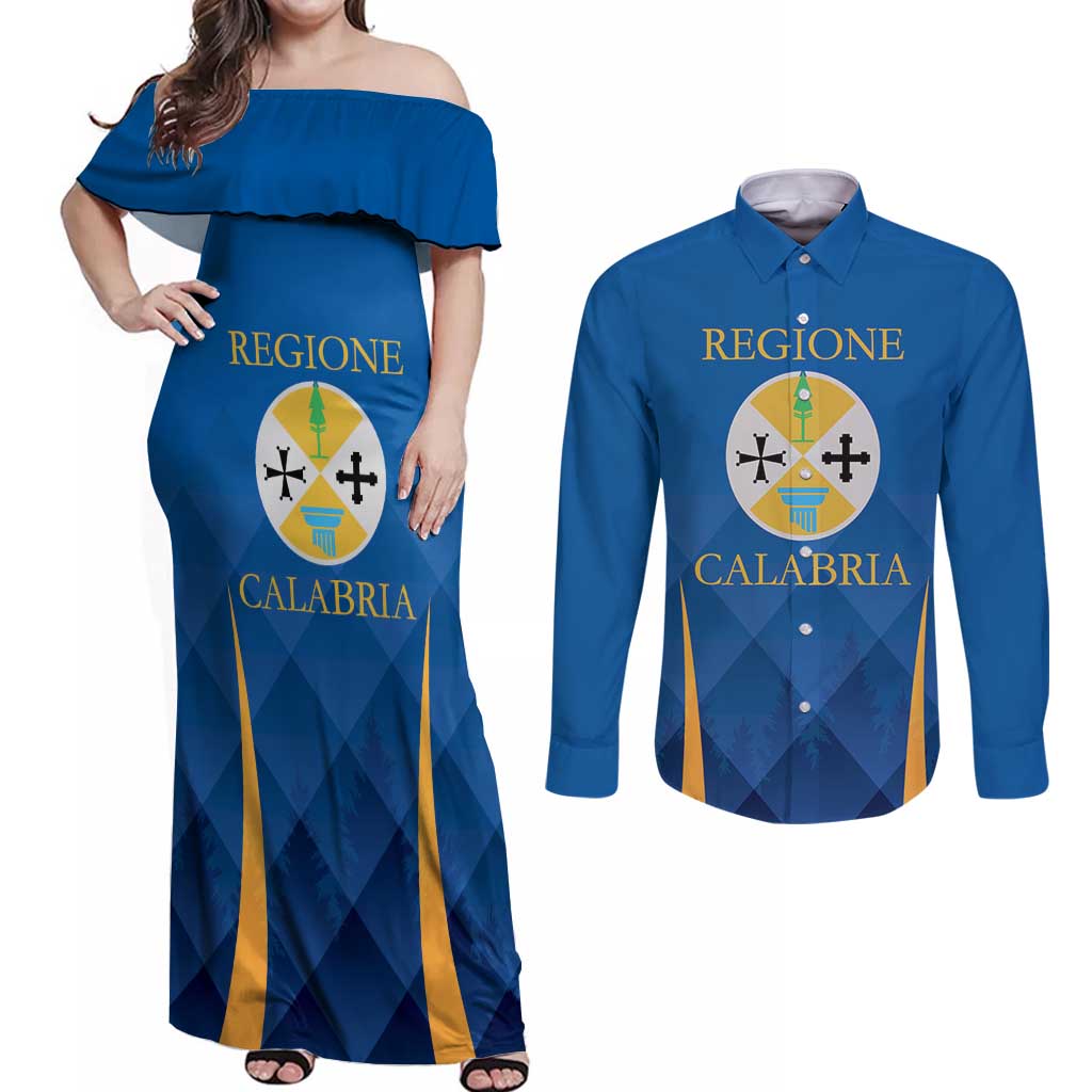 Italy Calabria Couples Matching Off Shoulder Maxi Dress and Long Sleeve Button Shirt Flag Style - Wonder Print Shop