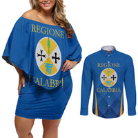 Italy Calabria Couples Matching Off Shoulder Short Dress and Long Sleeve Button Shirt Flag Style - Wonder Print Shop