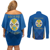 Italy Calabria Couples Matching Off Shoulder Short Dress and Long Sleeve Button Shirt Flag Style - Wonder Print Shop