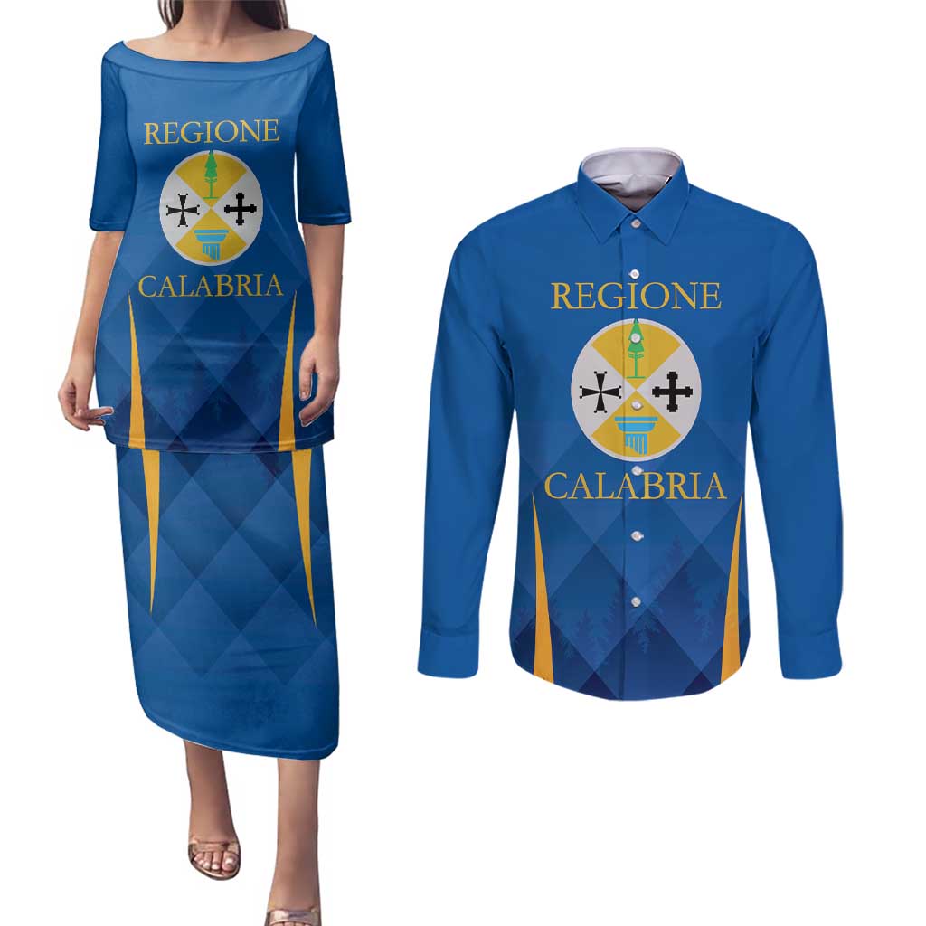 Italy Calabria Couples Matching Puletasi and Long Sleeve Button Shirt Flag Style - Wonder Print Shop