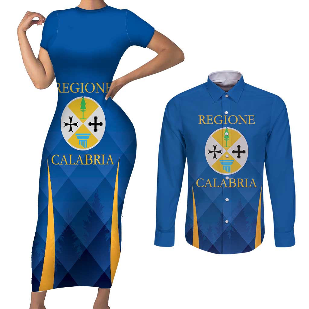 Italy Calabria Couples Matching Short Sleeve Bodycon Dress and Long Sleeve Button Shirt Flag Style - Wonder Print Shop