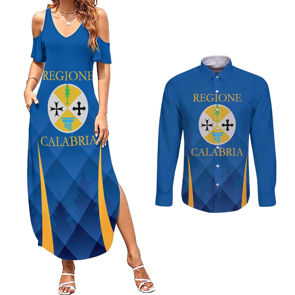 Italy Calabria Couples Matching Summer Maxi Dress and Long Sleeve Button Shirt Flag Style - Wonder Print Shop