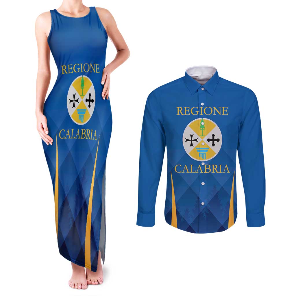 Italy Calabria Couples Matching Tank Maxi Dress and Long Sleeve Button Shirt Flag Style - Wonder Print Shop