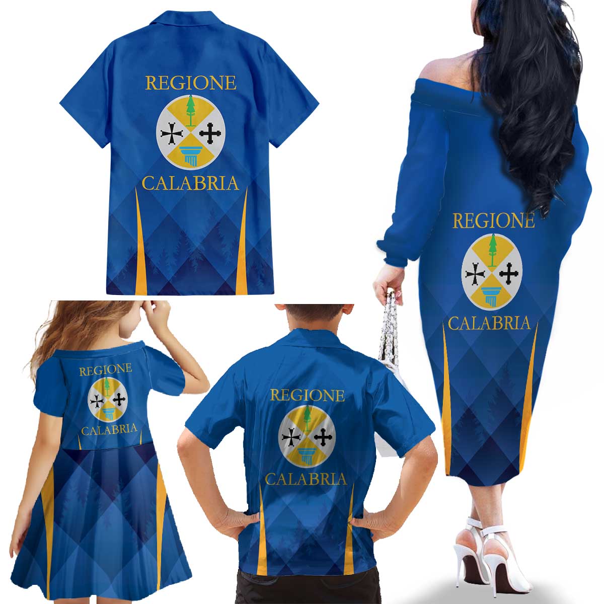 Italy Calabria Family Matching Off The Shoulder Long Sleeve Dress and Hawaiian Shirt Flag Style - Wonder Print Shop
