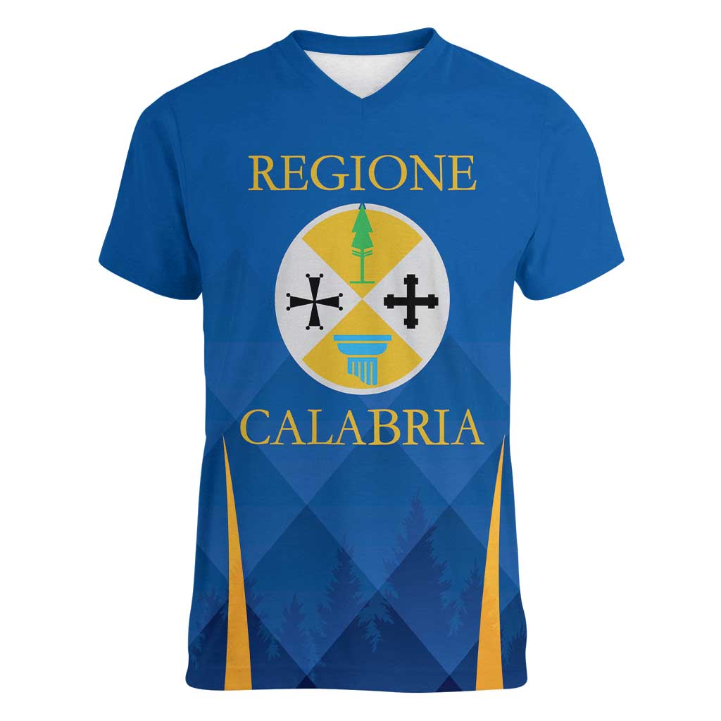 Italy Calabria Women V-Neck T-Shirt Flag Style - Wonder Print Shop