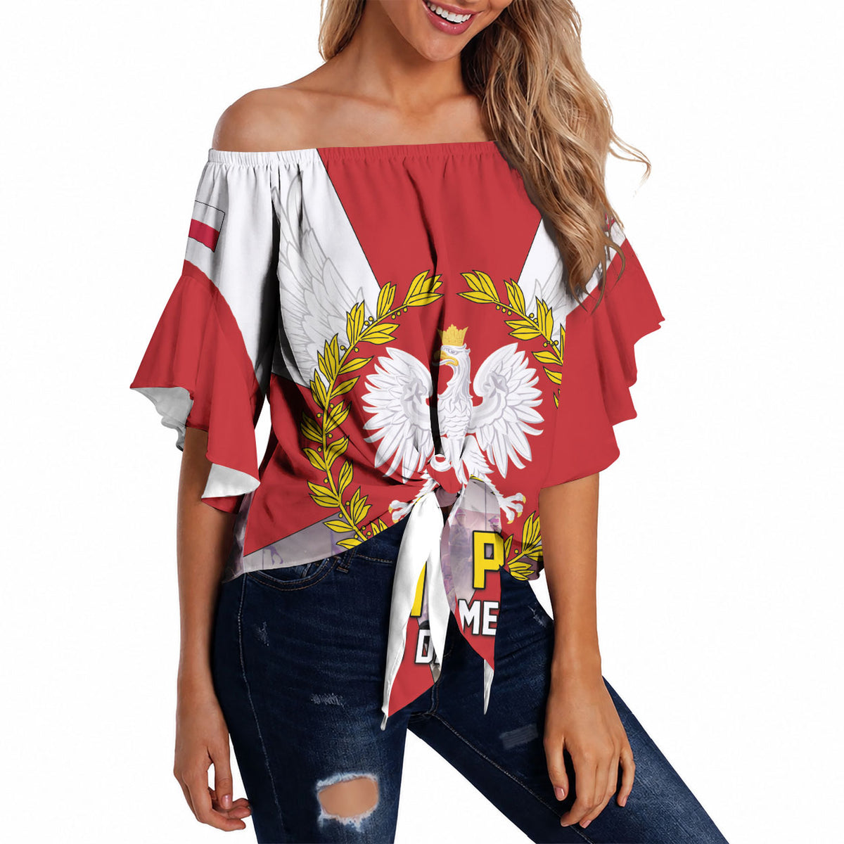 Polish Armed Forces Day Off Shoulder Wrap Waist Top Bog Honor Ojczyzna Heritage