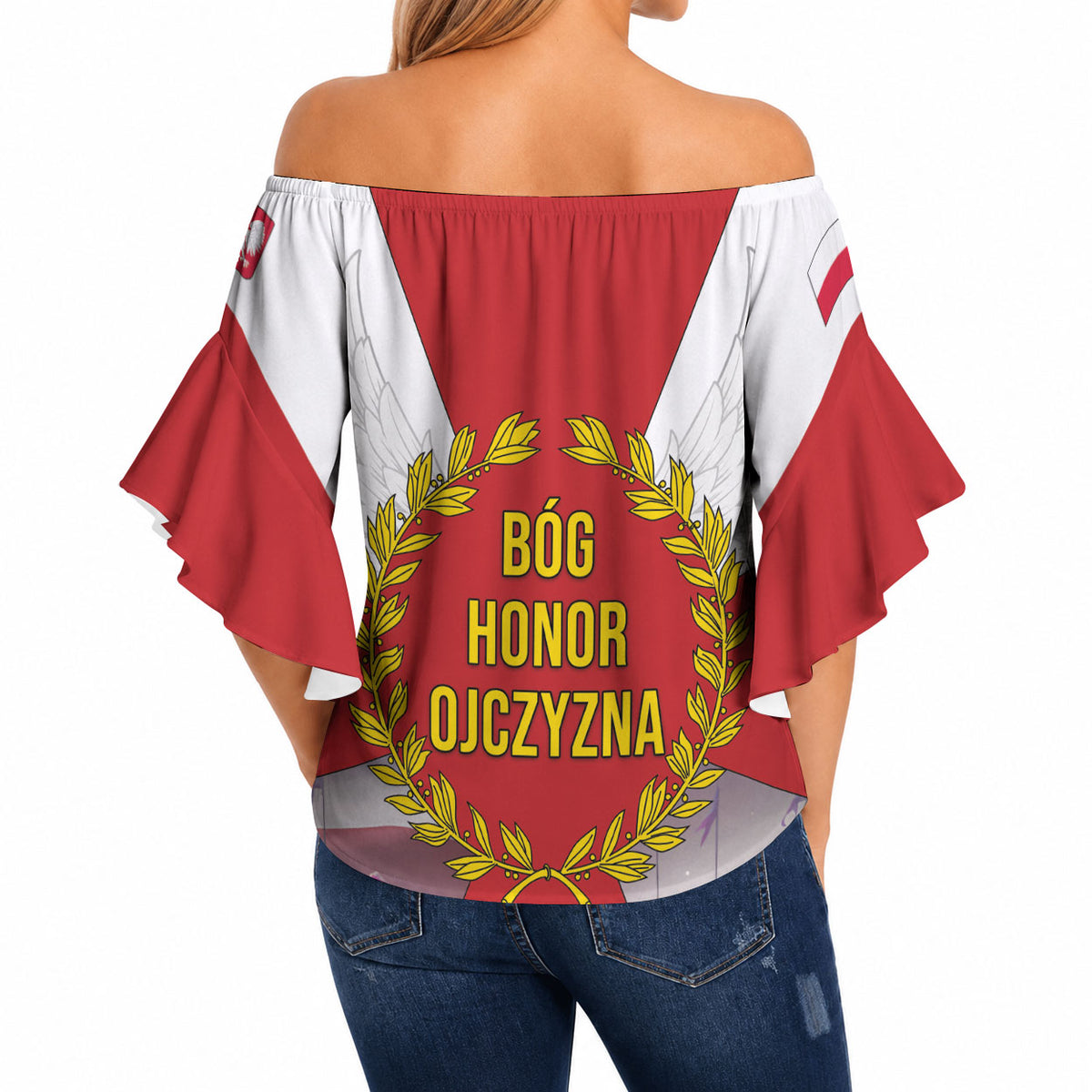 Polish Armed Forces Day Off Shoulder Wrap Waist Top Bog Honor Ojczyzna Heritage