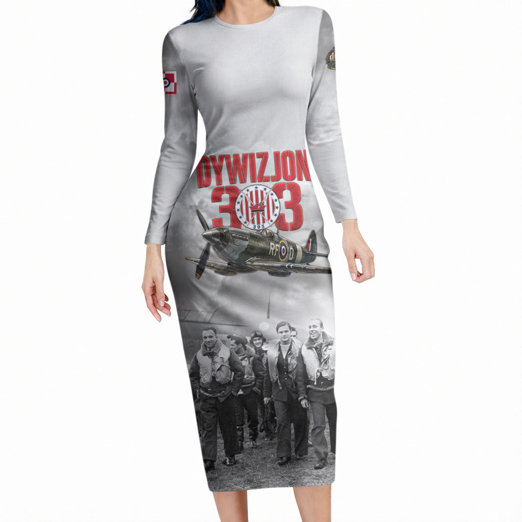 Polish 303 Squadron Long Sleeve Bodycon Dress Battle Of Britain Air Heroes