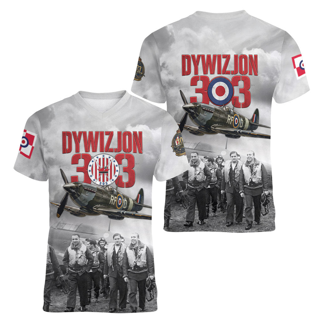Polish 303 Squadron Women V-Neck T-Shirt Battle Of Britain Air Heroes
