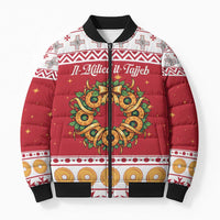 Malta Christmas Bomber Puffer Jacket Maltese Honey Rings - Wonder Print Shop
