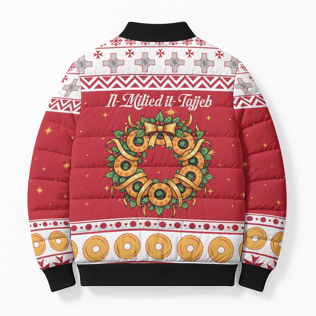 Malta Christmas Bomber Puffer Jacket Maltese Honey Rings - Wonder Print Shop