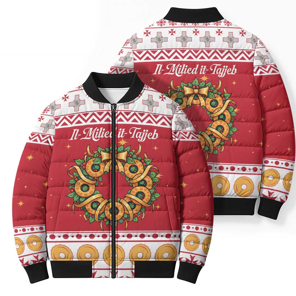 Malta Christmas Bomber Puffer Jacket Maltese Honey Rings - Wonder Print Shop