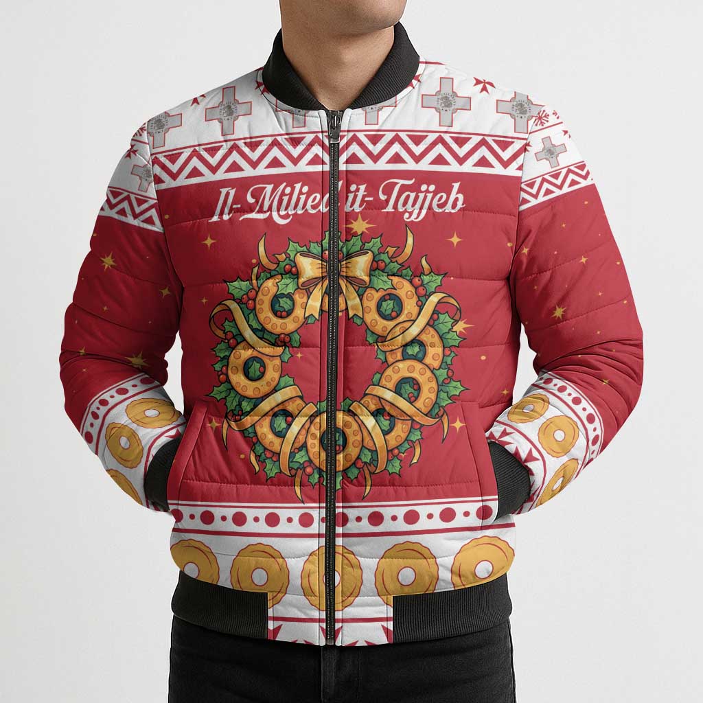 Malta Christmas Bomber Puffer Jacket Maltese Honey Rings - Wonder Print Shop