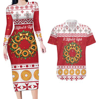 Malta Christmas Couples Matching Long Sleeve Bodycon Dress and Hawaiian Shirt Maltese Honey Rings - Wonder Print Shop