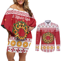 Malta Christmas Couples Matching Off Shoulder Short Dress and Long Sleeve Button Shirt Maltese Honey Rings - Wonder Print Shop