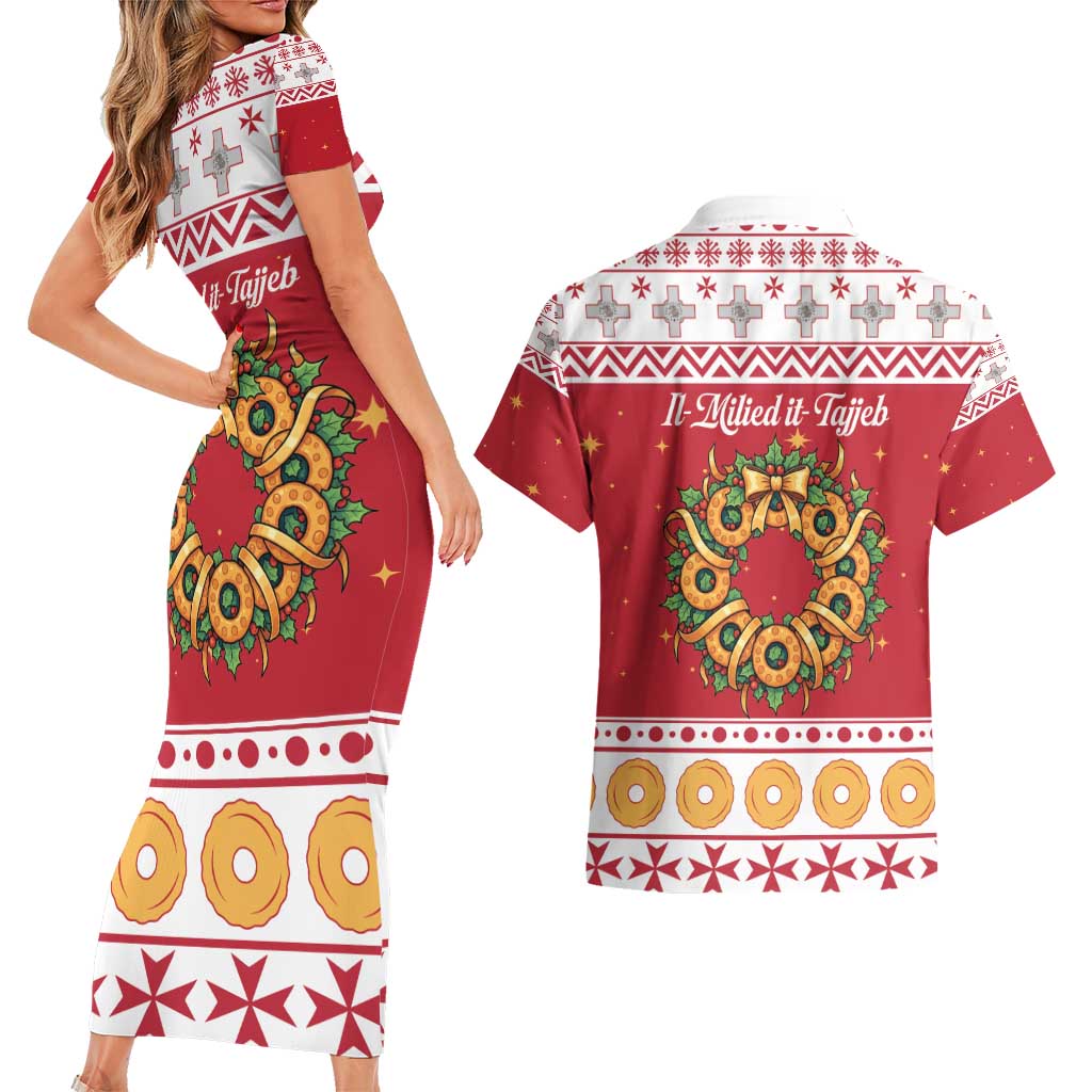 Malta Christmas Couples Matching Short Sleeve Bodycon Dress and Hawaiian Shirt Maltese Honey Rings - Wonder Print Shop