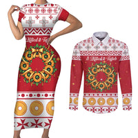 Malta Christmas Couples Matching Short Sleeve Bodycon Dress and Long Sleeve Button Shirt Maltese Honey Rings - Wonder Print Shop