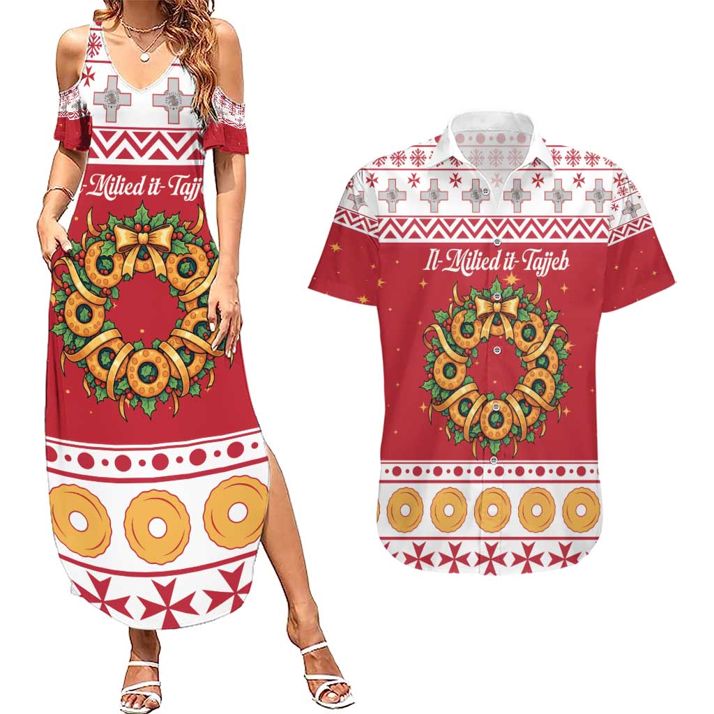 Malta Christmas Couples Matching Summer Maxi Dress and Hawaiian Shirt Maltese Honey Rings - Wonder Print Shop