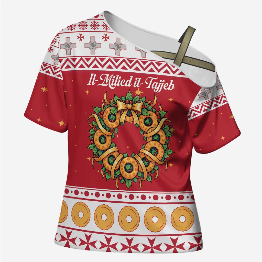 Malta Christmas Cross Shoulder Shirt Maltese Honey Rings - Wonder Print Shop