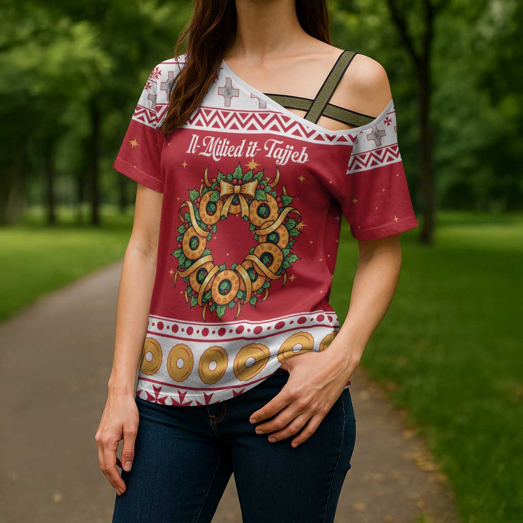 Malta Christmas Cross Shoulder Shirt Maltese Honey Rings - Wonder Print Shop