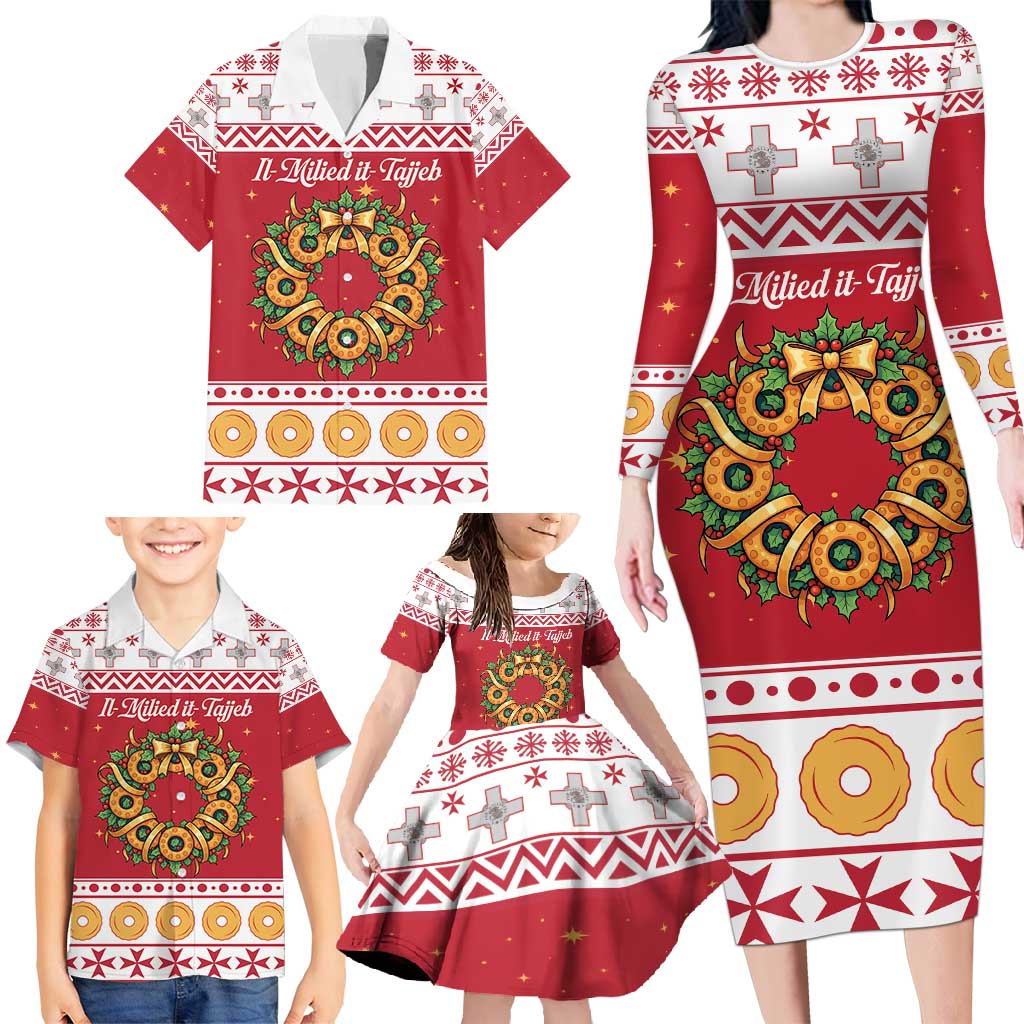 Malta Christmas Family Matching Long Sleeve Bodycon Dress and Hawaiian Shirt Maltese Honey Rings - Wonder Print Shop