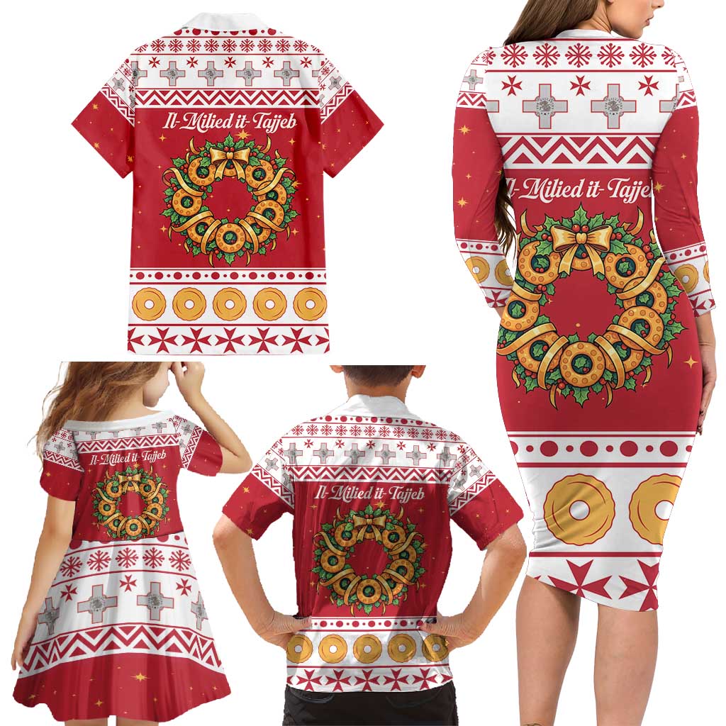 Malta Christmas Family Matching Long Sleeve Bodycon Dress and Hawaiian Shirt Maltese Honey Rings - Wonder Print Shop