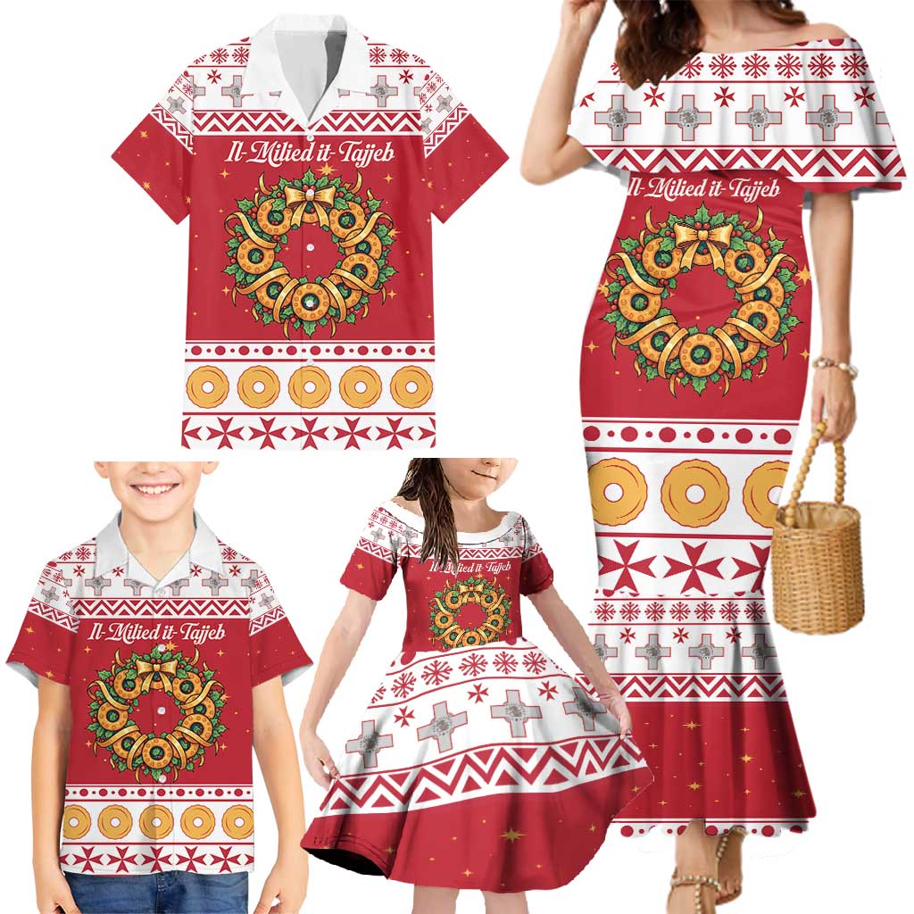 Malta Christmas Family Matching Mermaid Dress and Hawaiian Shirt Maltese Honey Rings - Wonder Print Shop