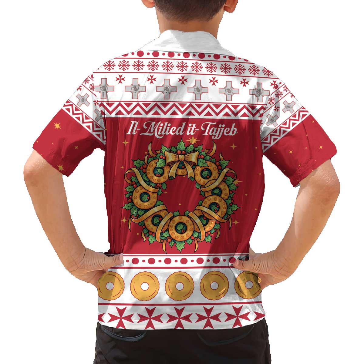 Malta Christmas Family Matching Off The Shoulder Long Sleeve Dress and Hawaiian Shirt Maltese Honey Rings - Wonder Print Shop