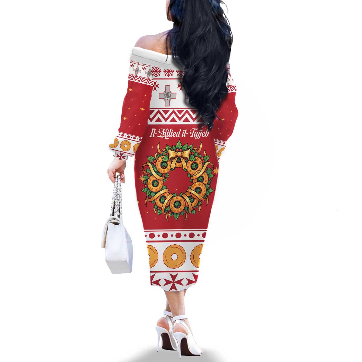 Malta Christmas Family Matching Off The Shoulder Long Sleeve Dress and Hawaiian Shirt Maltese Honey Rings - Wonder Print Shop