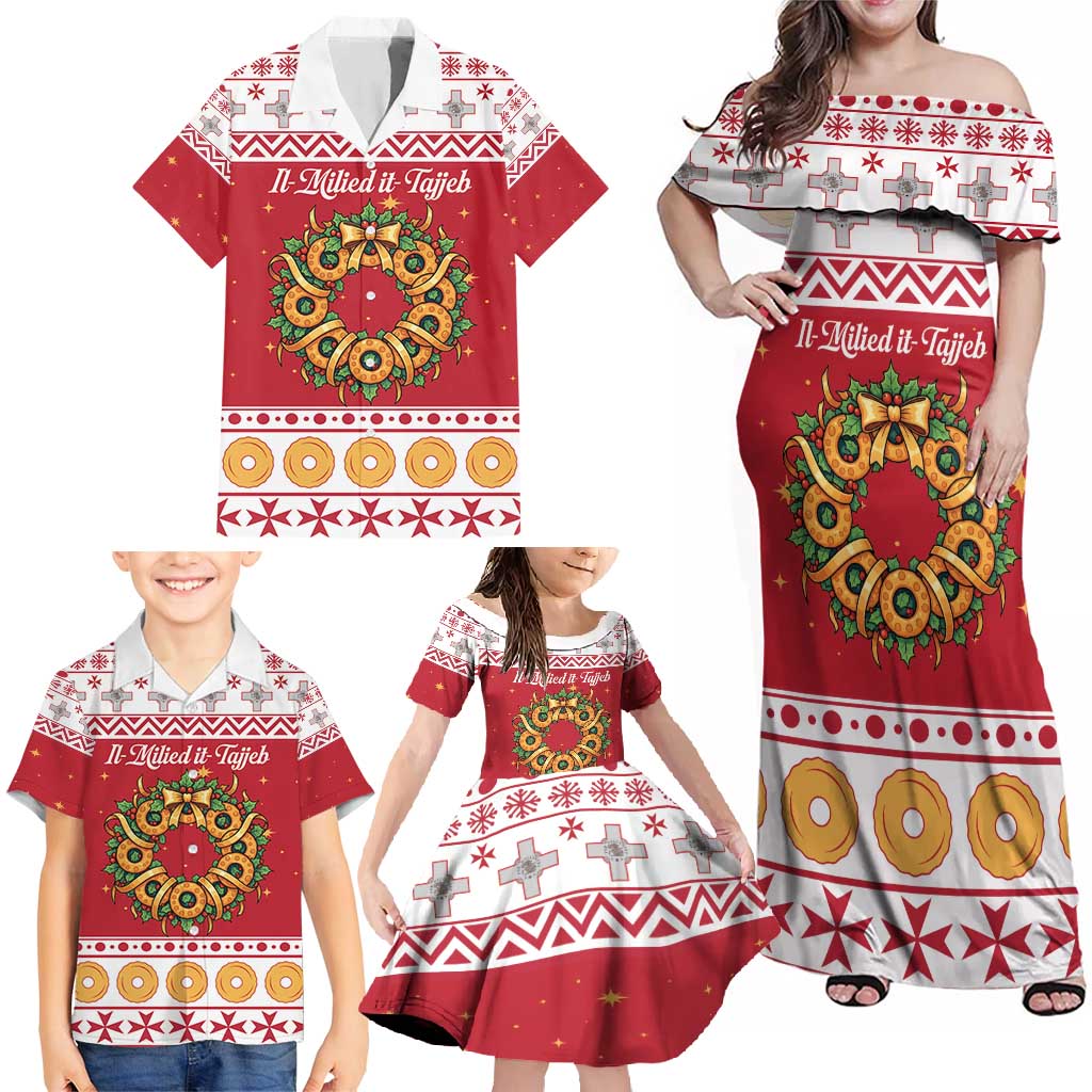 Malta Christmas Family Matching Off Shoulder Maxi Dress and Hawaiian Shirt Maltese Honey Rings - Wonder Print Shop