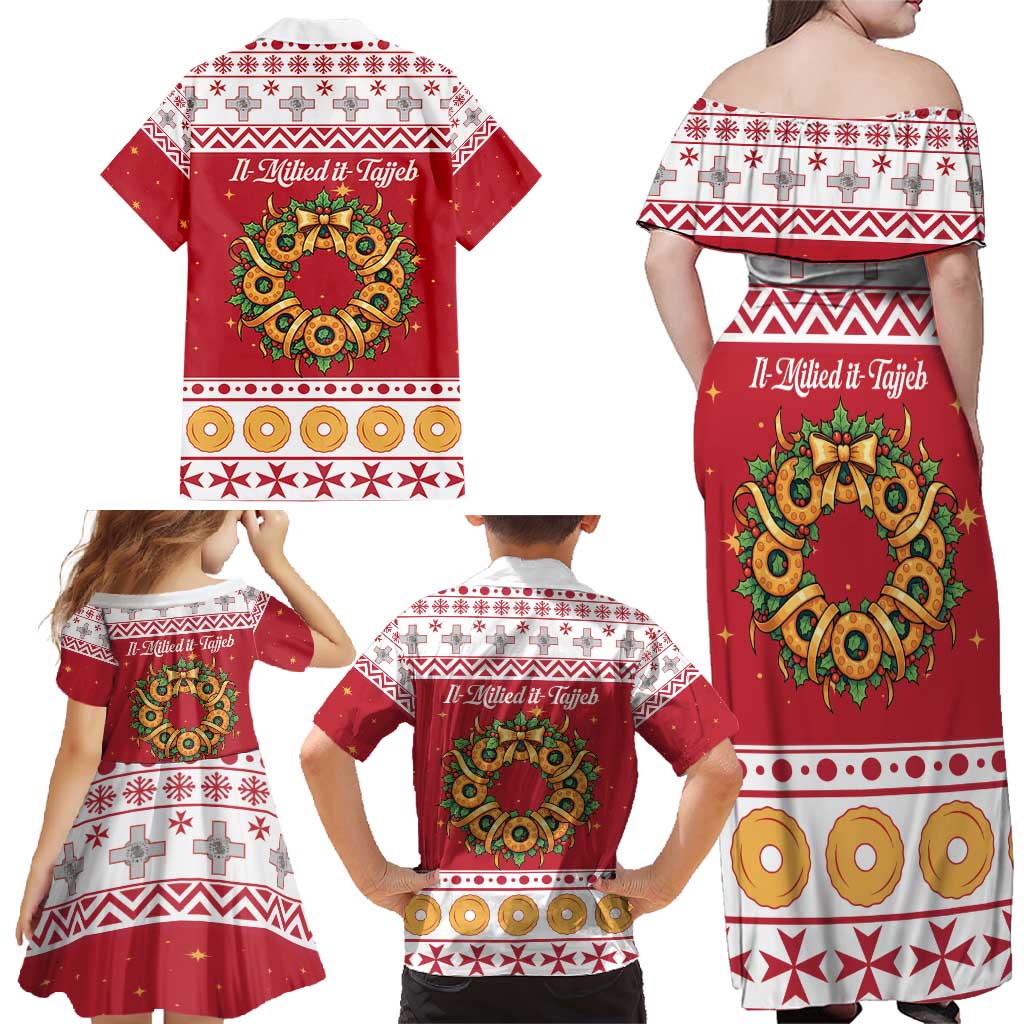 Malta Christmas Family Matching Off Shoulder Maxi Dress and Hawaiian Shirt Maltese Honey Rings - Wonder Print Shop