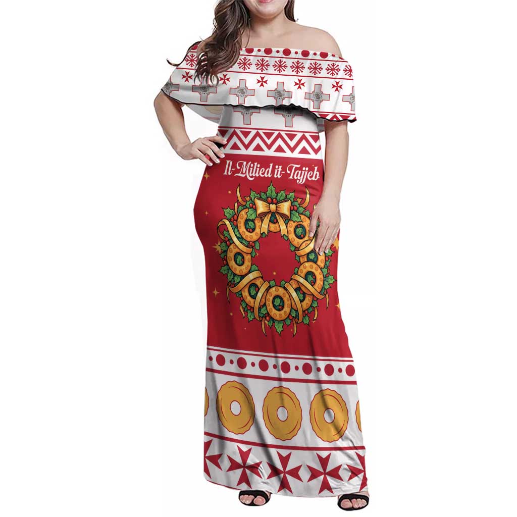 Malta Christmas Family Matching Off Shoulder Maxi Dress and Hawaiian Shirt Maltese Honey Rings - Wonder Print Shop