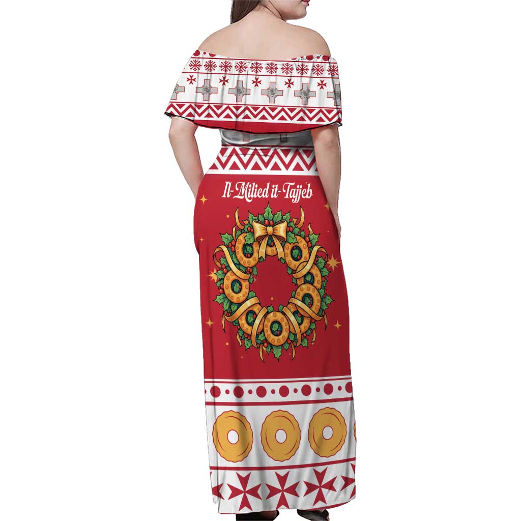 Malta Christmas Family Matching Off Shoulder Maxi Dress and Hawaiian Shirt Maltese Honey Rings - Wonder Print Shop