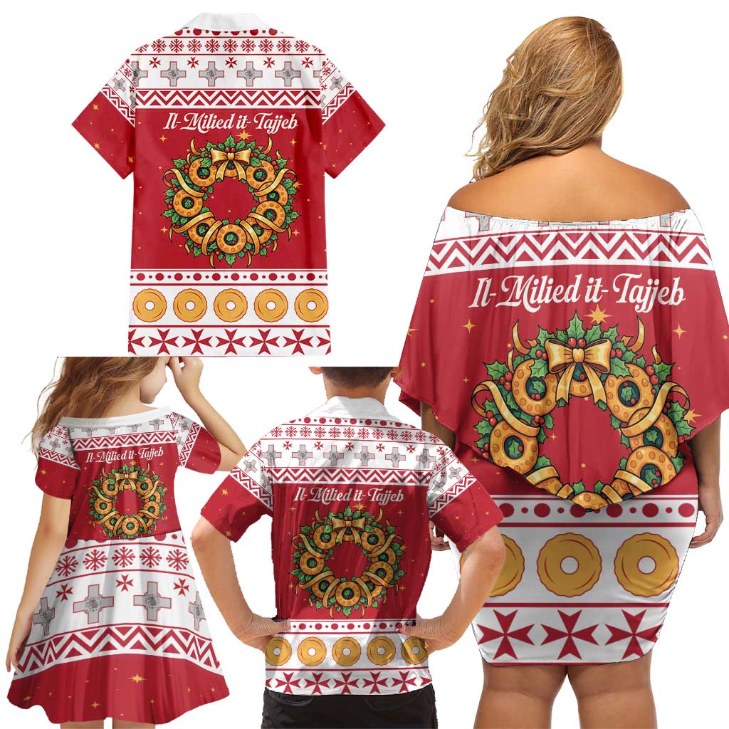 Malta Christmas Family Matching Off Shoulder Short Dress and Hawaiian Shirt Maltese Honey Rings - Wonder Print Shop
