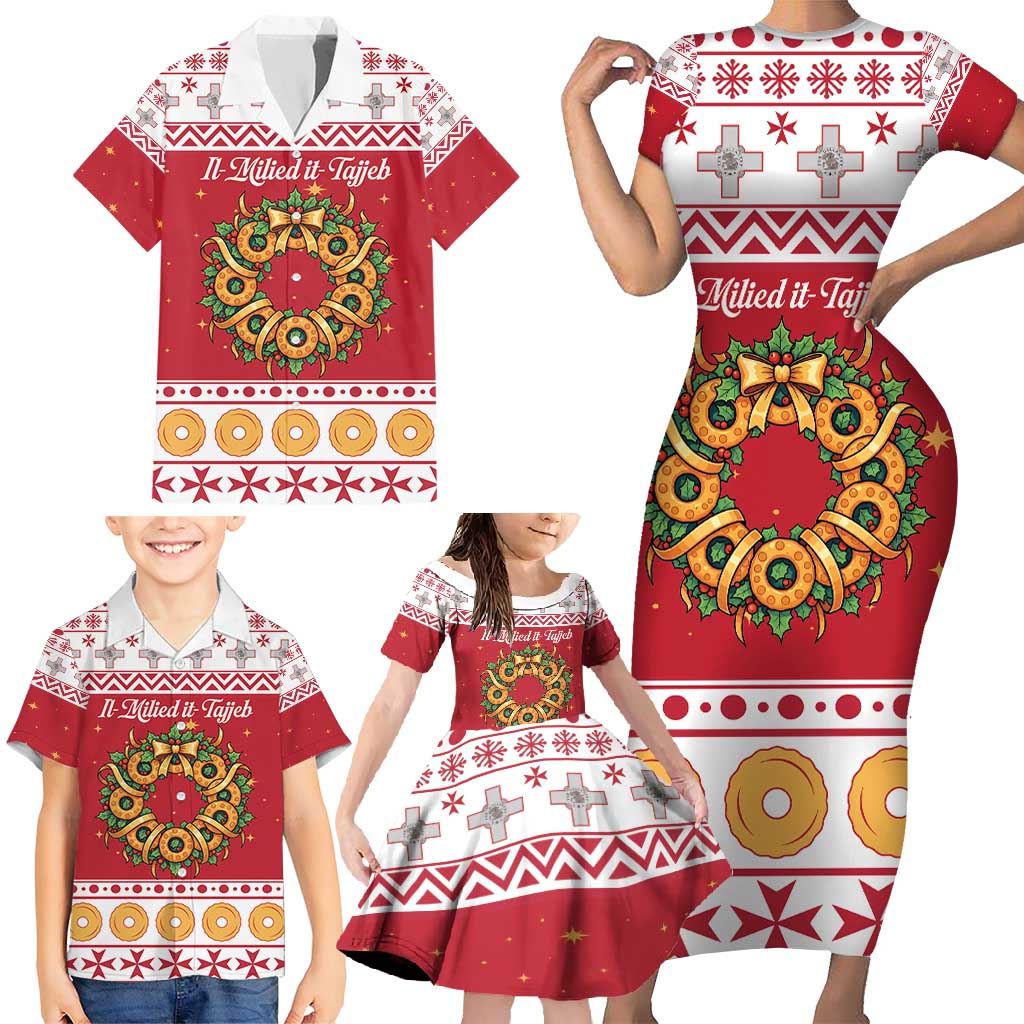 Malta Christmas Family Matching Short Sleeve Bodycon Dress and Hawaiian Shirt Maltese Honey Rings - Wonder Print Shop