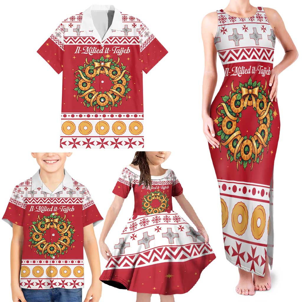 Malta Christmas Family Matching Tank Maxi Dress and Hawaiian Shirt Maltese Honey Rings - Wonder Print Shop