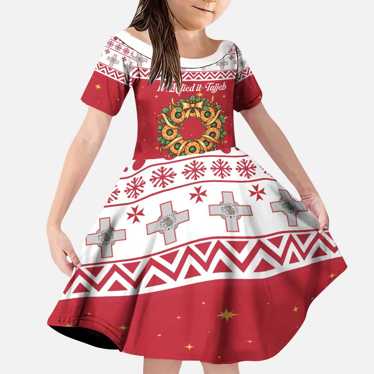 Malta Christmas Kid Short Sleeve Dress Maltese Honey Rings - Wonder Print Shop