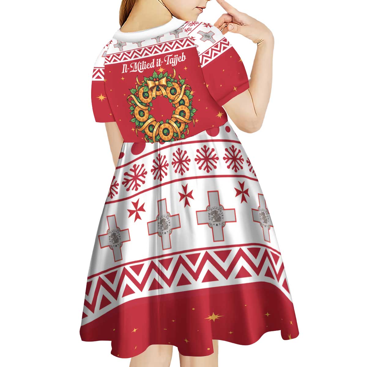 Malta Christmas Kid Short Sleeve Dress Maltese Honey Rings - Wonder Print Shop