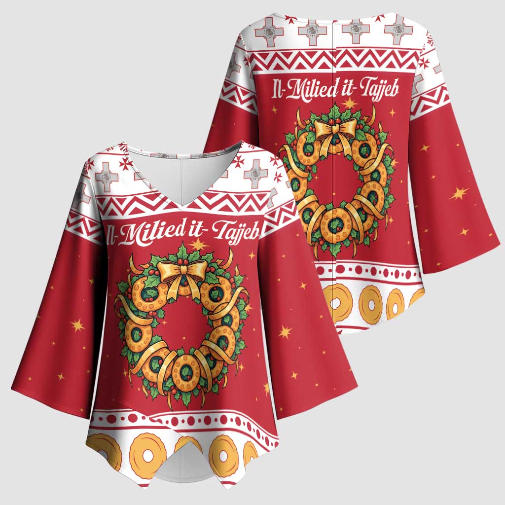 Malta Christmas Kimono Sleeve Blouse Maltese Honey Rings - Wonder Print Shop