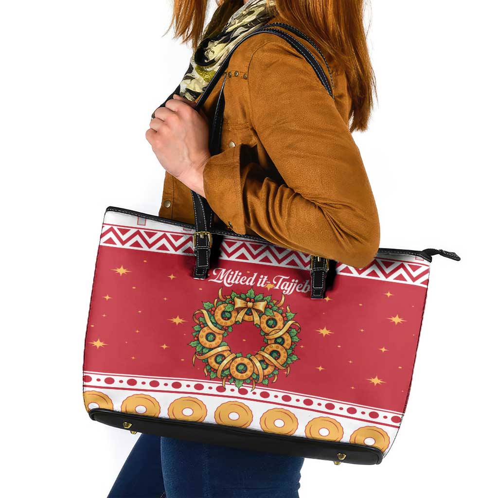 Malta Christmas Leather Tote Bag Maltese Honey Rings - Wonder Print Shop