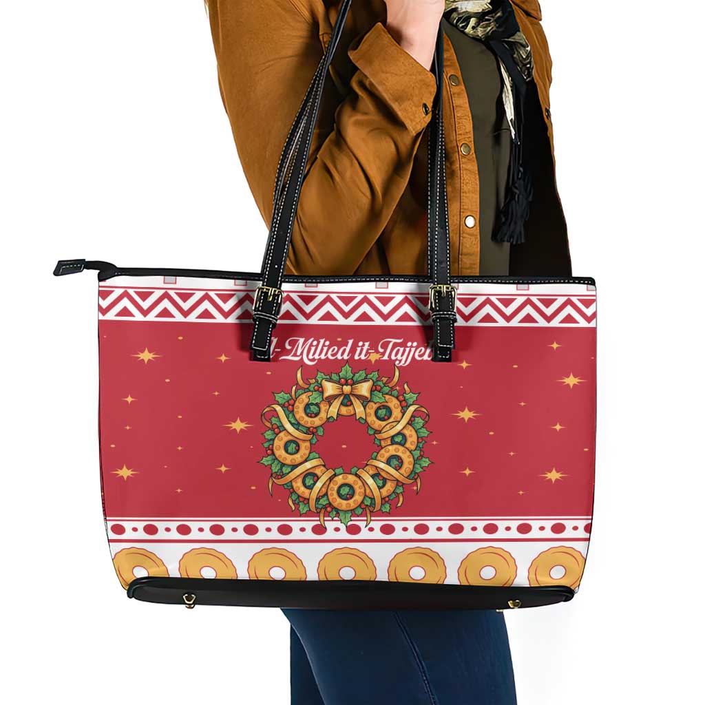 Malta Christmas Leather Tote Bag Maltese Honey Rings - Wonder Print Shop
